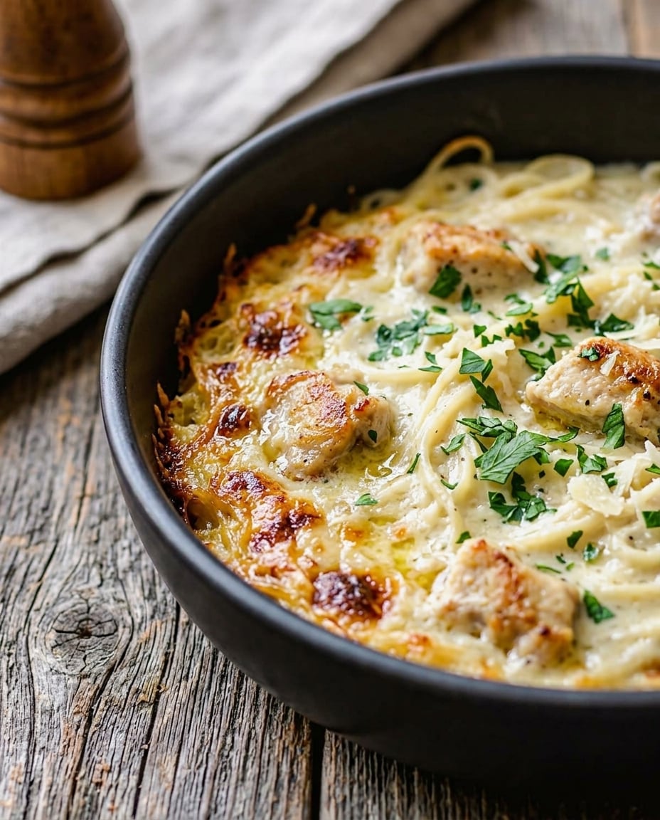 Spaghetti Squash Chicken Alfredo Meal Prep served