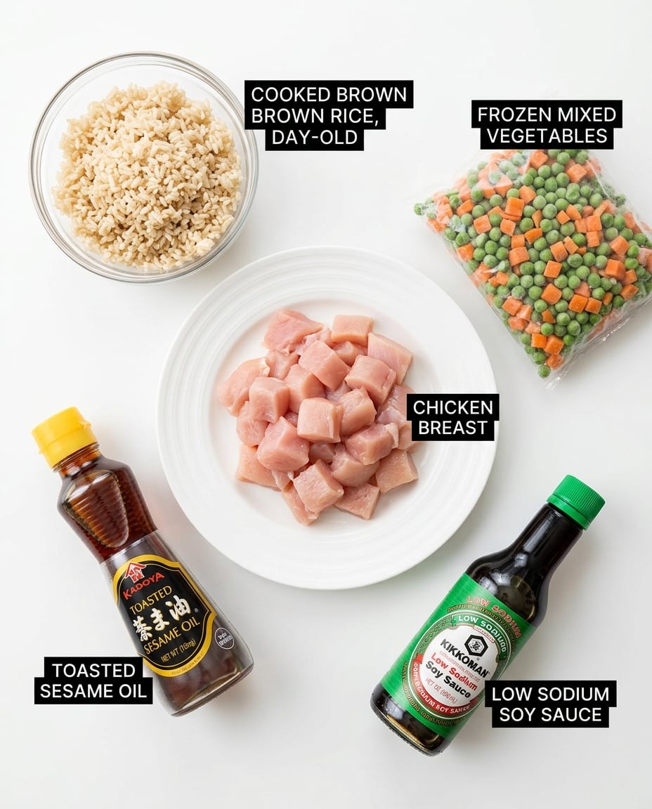 Ingredients for Chicken Fried Rice Meal Prep, 5 Days Easy