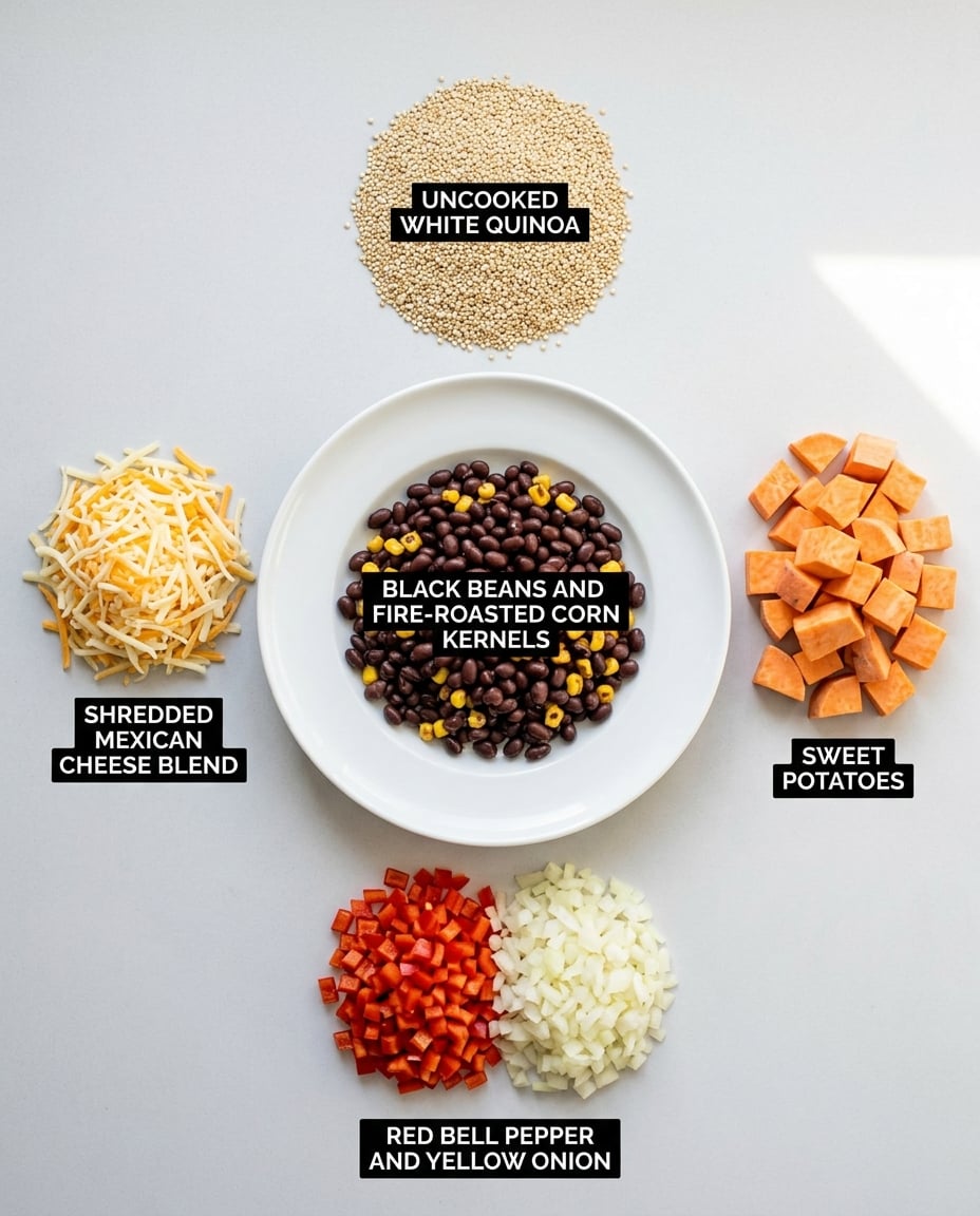 Fresh ingredients for Enchilada Quinoa Bake: 5-Day Meal Prep Win