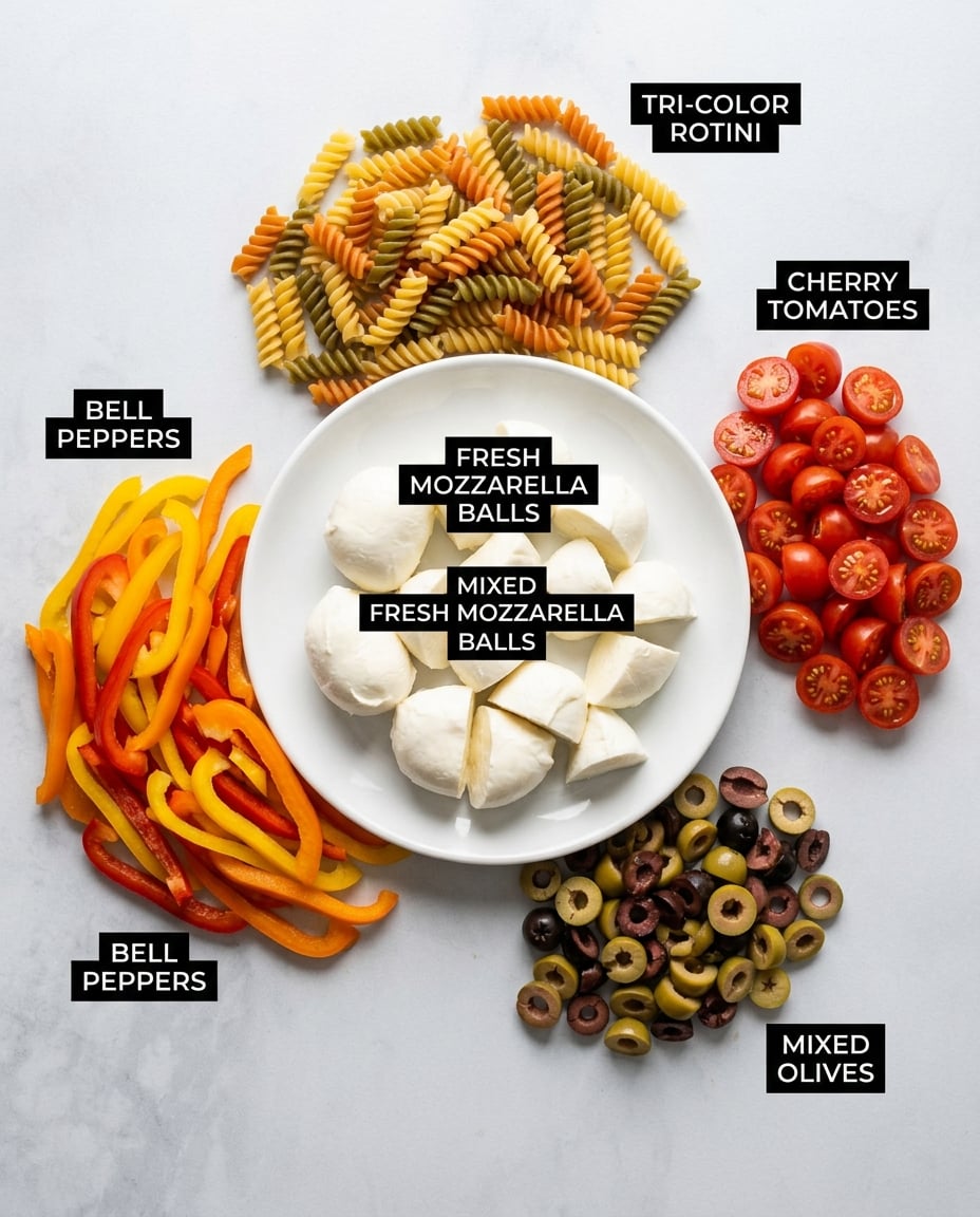 Meal Prep Pasta Salad Ready in 25 Minutes ingredients