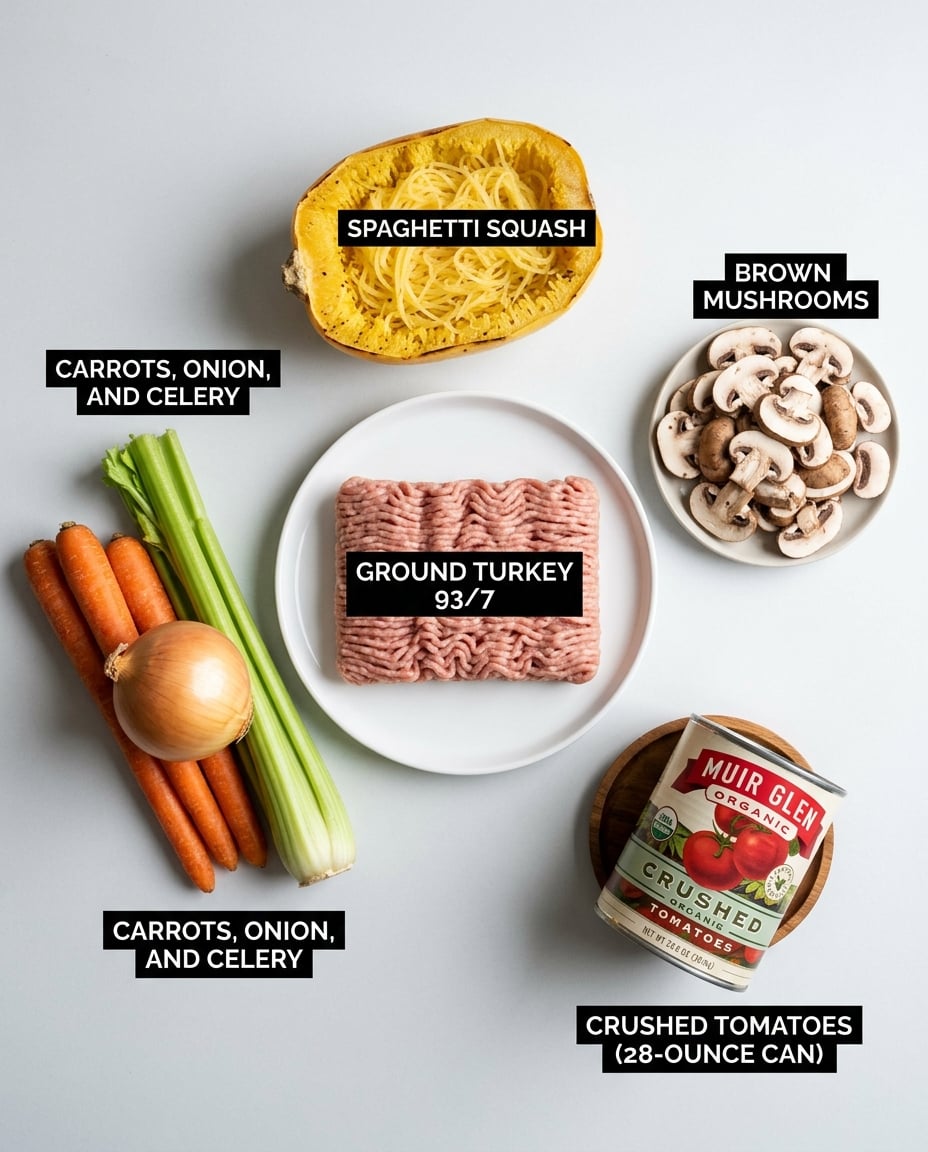 What you need for Spaghetti Squash Turkey Bolognese Meal Prep