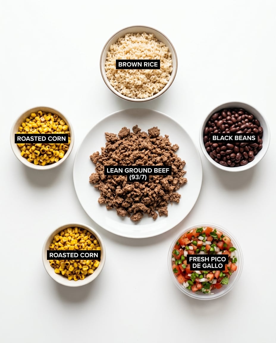 Fresh ingredients for Taco Bowls Meal Prep 5 Day Lunch Plan